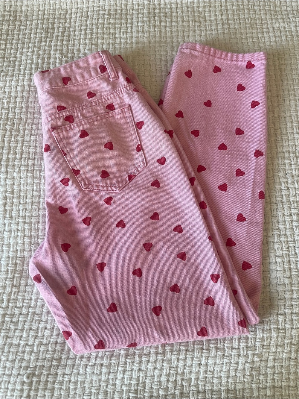 SHEIN Pink Wide Leg Jeans with Red Heart Print